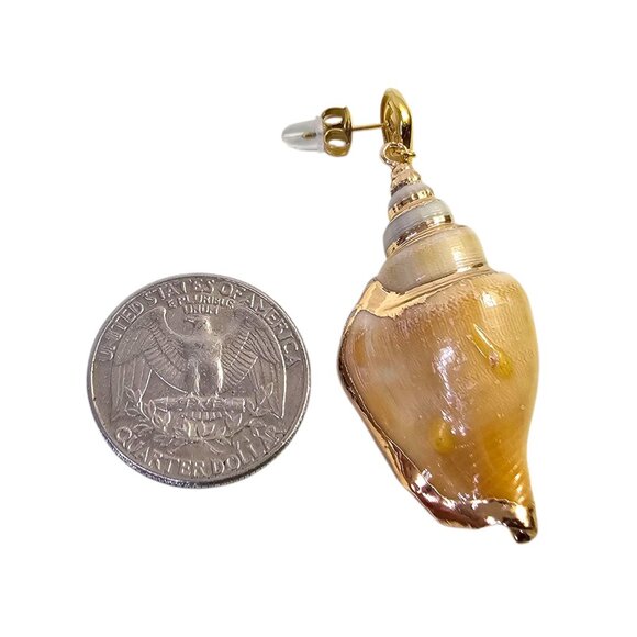 Conch Shell Gold 18K Plated Stainless Steel Dangle‎ Earrings - Picture 5 of 6